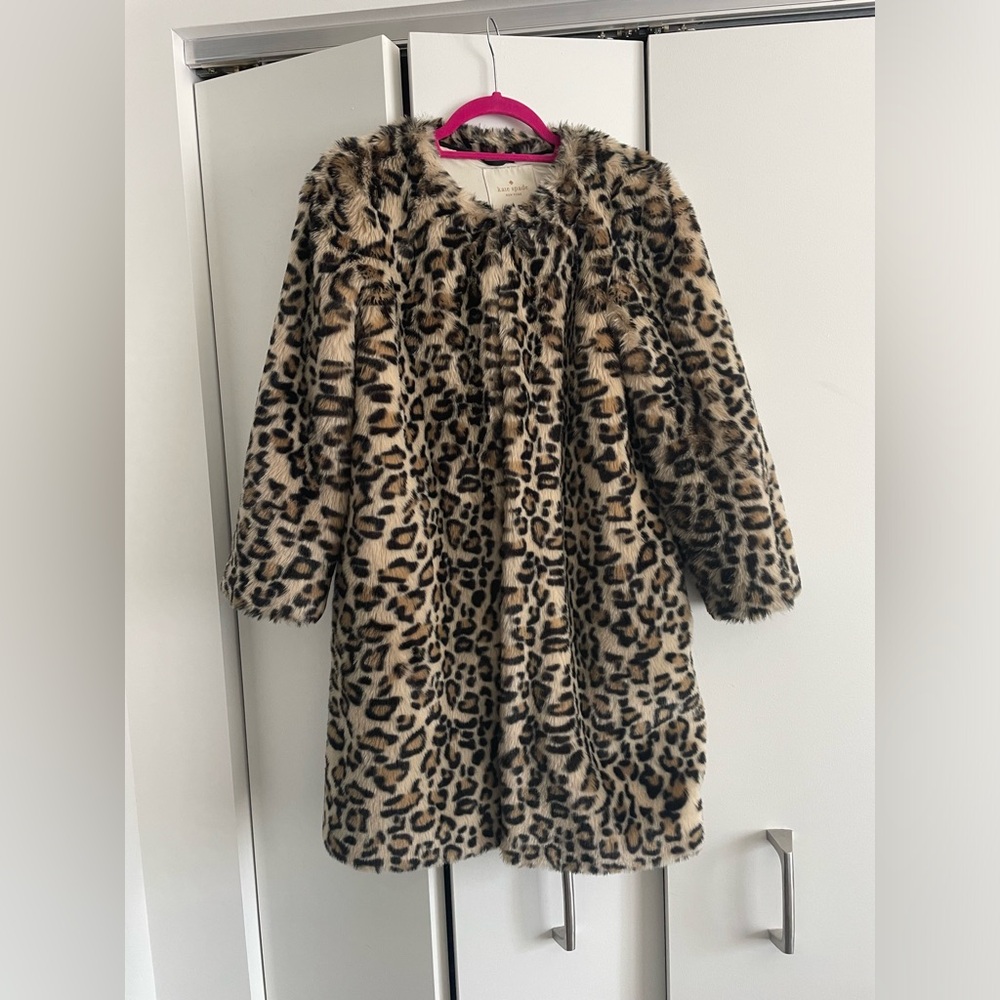 Kate spade leopard faux fur coat